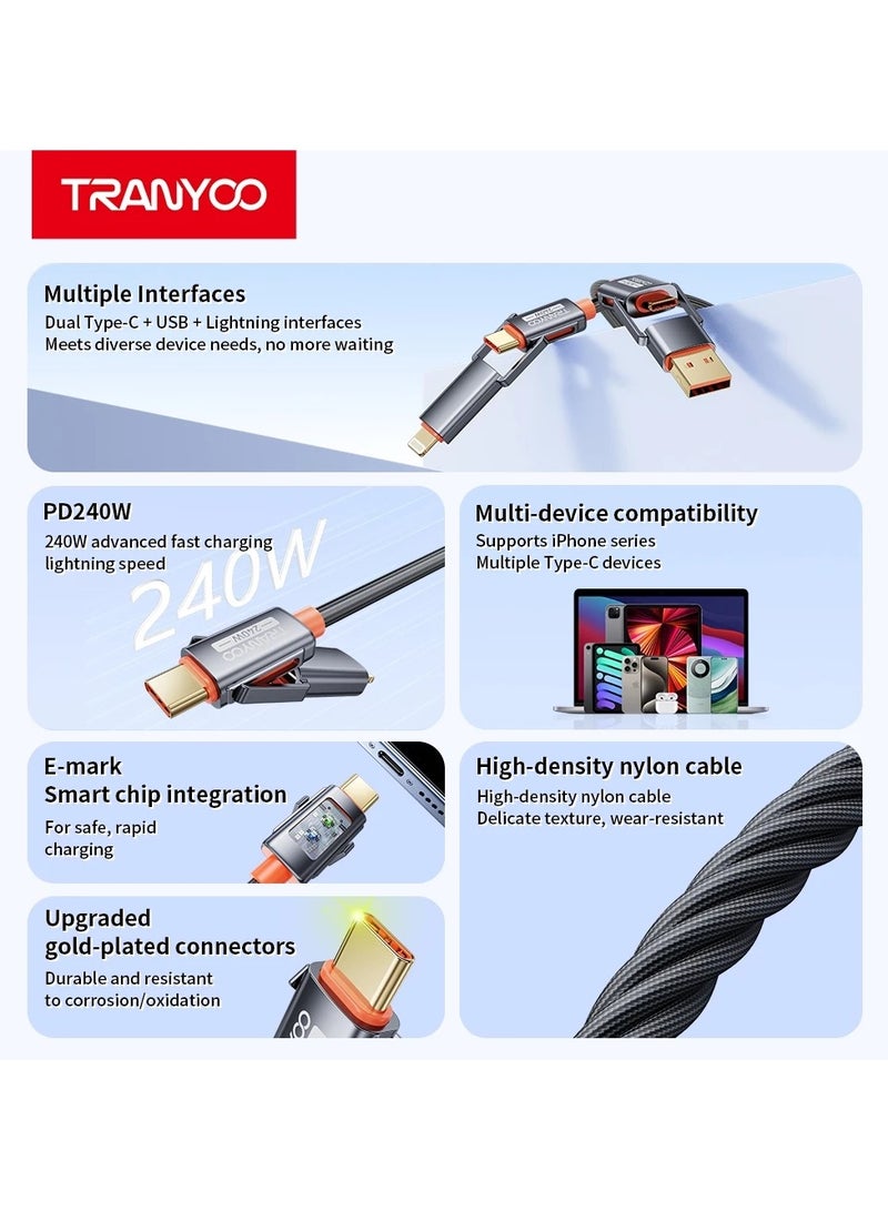 ترانيوو Metal Braided 4 in 1 Data Cable 240w - Image 2