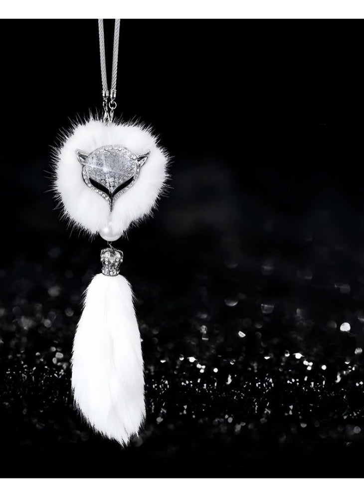 Car Decor Automotive Interior Rearview Mirrors Rearview Mirror Pendant Enchanting White Fox Diamond-Encrusted Plush Pendant Car Accessories Creative Pendant Car Hanging - Image 1
