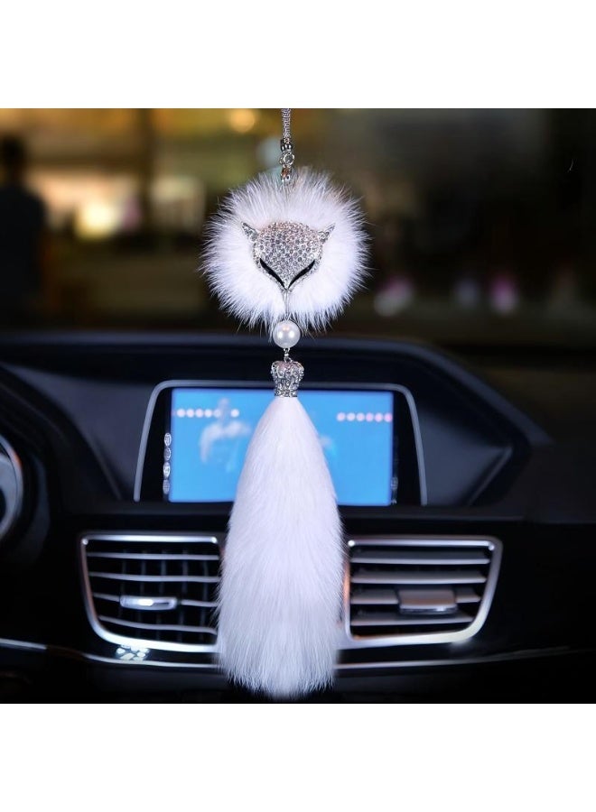 Car Decor Automotive Interior Rearview Mirrors Rearview Mirror Pendant Enchanting White Fox Diamond-Encrusted Plush Pendant Car Accessories Creative Pendant Car Hanging - Image 5