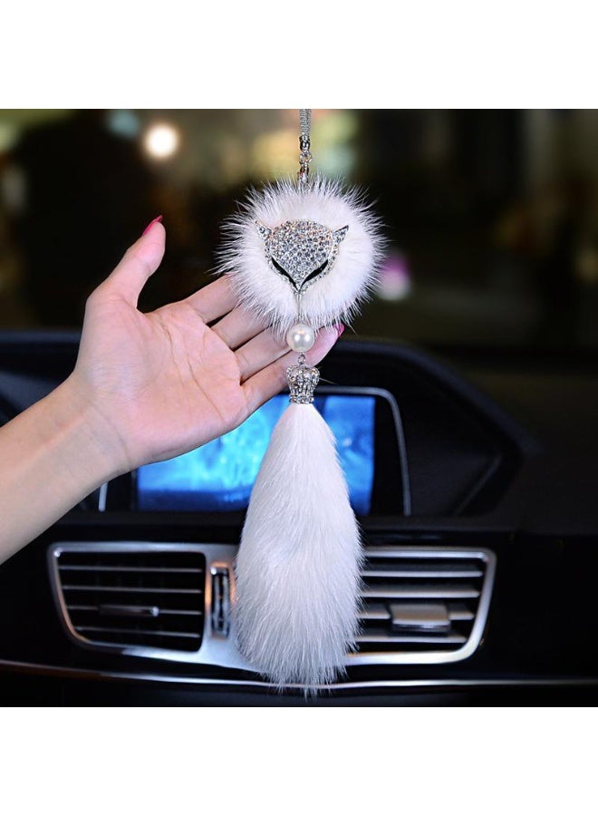 Car Decor Automotive Interior Rearview Mirrors Rearview Mirror Pendant Enchanting White Fox Diamond-Encrusted Plush Pendant Car Accessories Creative Pendant Car Hanging - Image 4