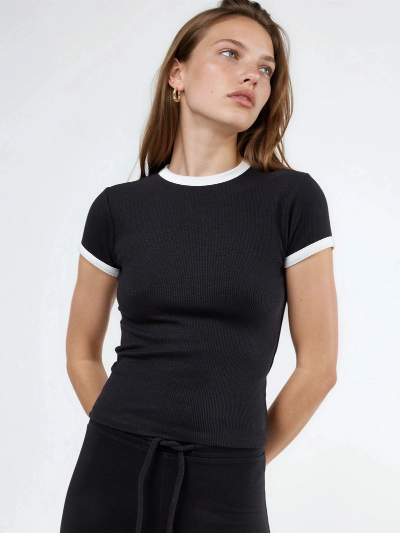 BUSEM Ribbed Crew Neck Short Sleeve T-Shirt - Image 1