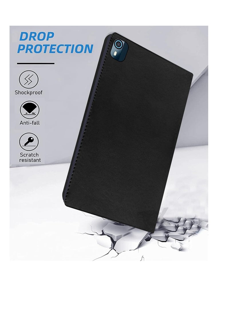 Leather Case for Nokia T10 8.0 Inch Tablet, Slim Lightweight Stand Cover with TPU Frame (Black) - Image 2