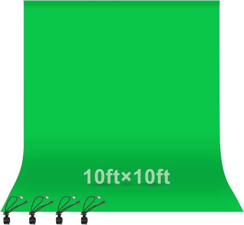 إيمارت خلفية خضراء من EMART مقاس 10x10 قدم / 3x3 متر، قماش خلفية تصوير بخاصية Chroma-Key للاستوديو، جلسات التصوير، البث المباشر، Zoom، تشمل 4 مشابك خلفية - Image 1