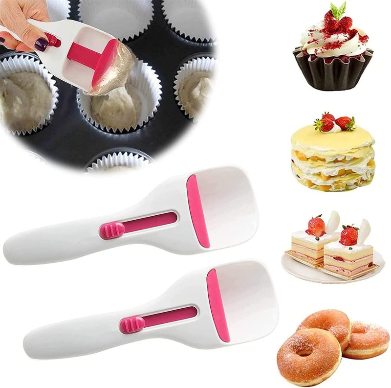 ويوبلز مغرفة توزيع عجينة دقيق الكيك، مغرفة توزيع عجينة الكب كيك، مغرفة بمكبس سيليكون لقياس كميات متساوية من الكب كيك أو المافن، ملعقة توزيع عجينة الكيك قابلة للدفع (قطعتان) - Image 1