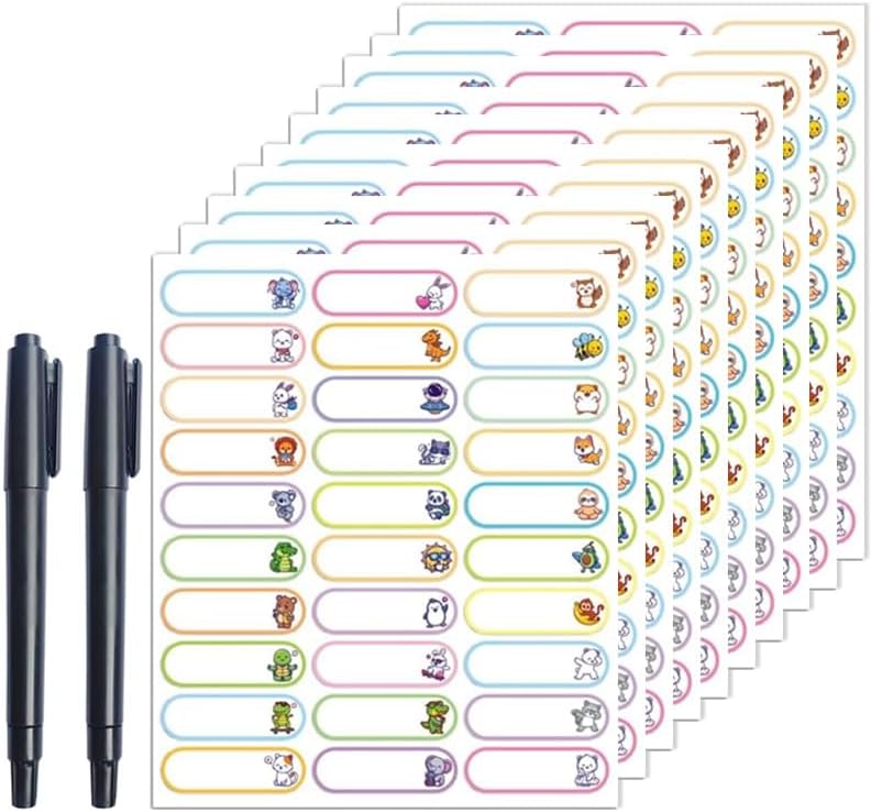 Reusable Baby Bottle Labels - 300 Waterproof Name Tags with Animal Designs for Kids - Image 1