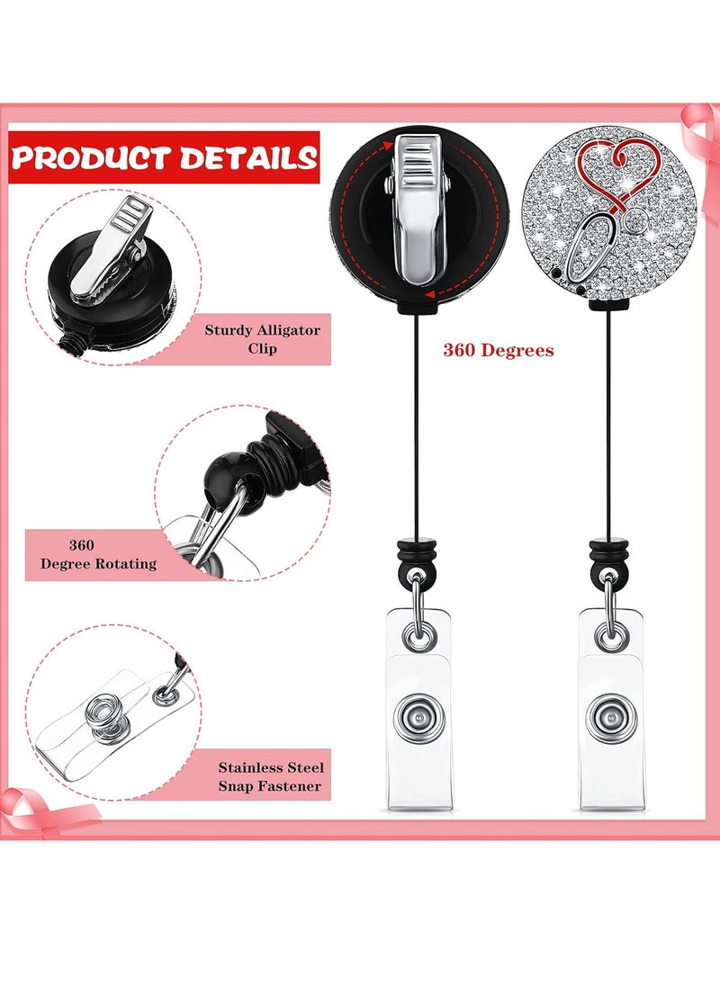 Mmmon 3 Pieces Nurse Badge Reel Retractable Nursing Badge Holder Bling Rhinestone ID Badge Holder with Clip Diamond Heart Badge Clip for School Hospital Nurse Doctor  - Image 2