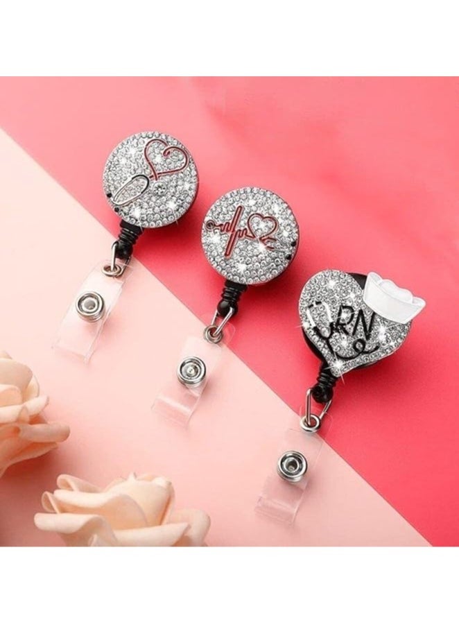 Mmmon 3 Pieces Nurse Badge Reel Retractable Nursing Badge Holder Bling Rhinestone ID Badge Holder with Clip Diamond Heart Badge Clip for School Hospital Nurse Doctor  - Image 5