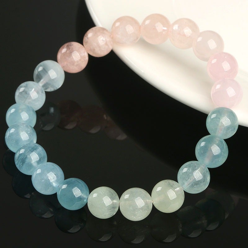 general Testable Natural Morganite Prayer Bead Bracelet, Gradient Candy Color Fresh Round Bead Bracelet, Unisex, for Daily Wear & Holiday Gift - Image 3