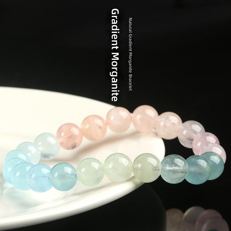 general Testable Natural Morganite Prayer Bead Bracelet, Gradient Candy Color Fresh Round Bead Bracelet, Unisex, for Daily Wear & Holiday Gift - Image 2