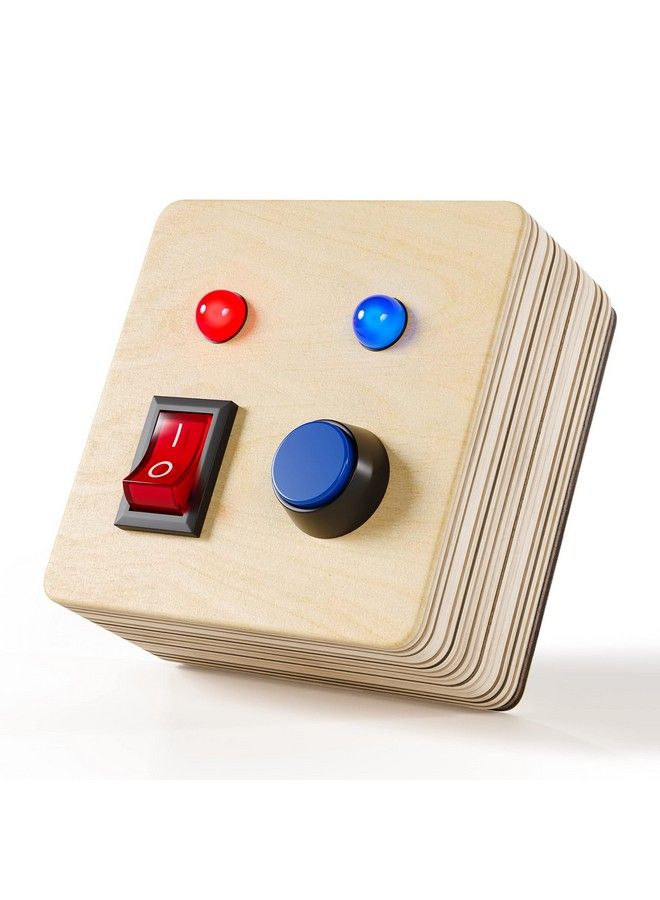 Crown Display لوحة مشغولة مونتيسوري مكعب فidget مصغر للأطفال الصغار {نسخة محسنة 2023} ألعاب مكعبات حسية خشبية للأطفال الصغار أزرار مضيئة LED أسلاك هدايا للأطفال تعليمية لعبة فidget - Image 2