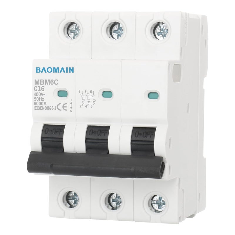 Baomain Miniature Circuit Breaker 3-Pole 16A DZ47-63 C16 400VAC, DIN Rail Mount MCB 3P, for Electrical Distribution and Lighting Circuits - Image 1