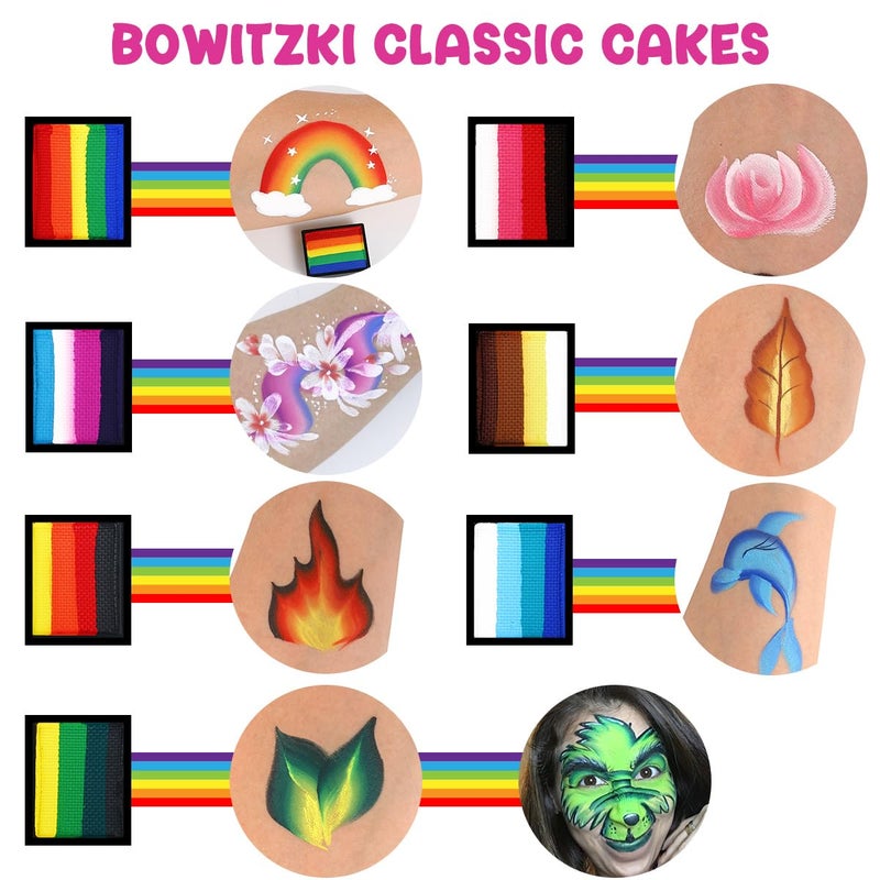 Bowitzki Face Paint Kit Professional Split Cake Face Painting Set For Kids Adults 12x10 gm with Stencil One Stroke Non Toxic Rainbow Flora Dolphin Unicorn Flame Body Paint Halloween Christmas Makeup - Image 2