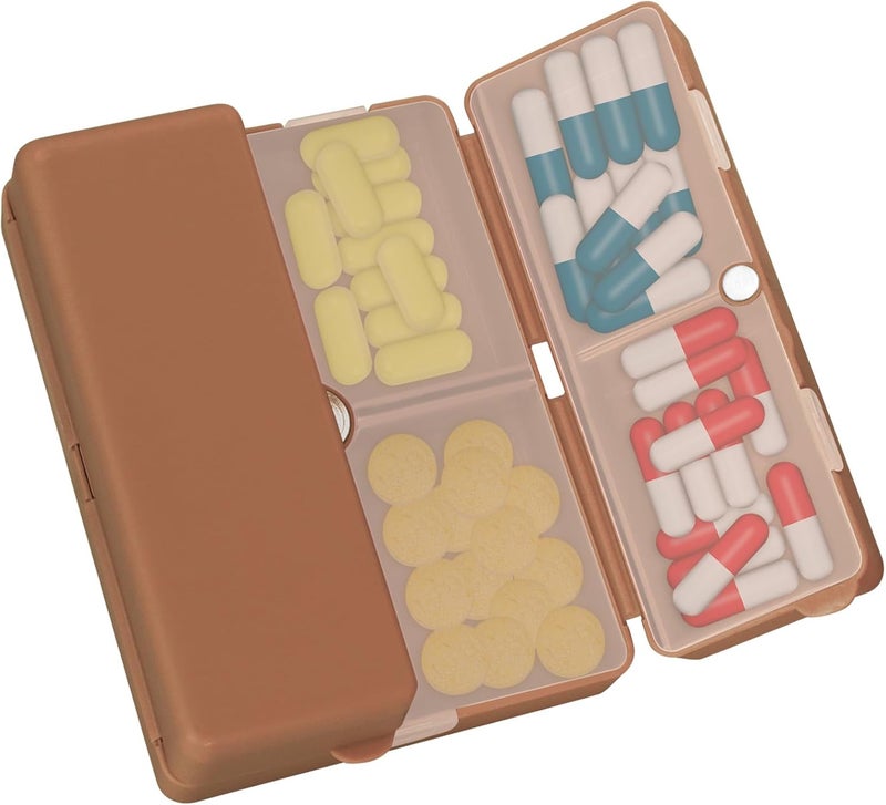 FYY 7 Day Pill Box Organiser, Travel Pill Case, [Folding Design][Large Capacity] Portable Pill Dispenser Container for Vitamins, Cod Liver Oil, Supplements, Medication Brown - Image 1