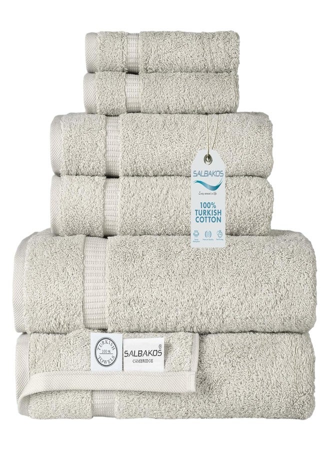 SALBAKOS 100% Turkish Cotton 6-Piece Towel Set | Heirloom Quality Hotel & Spa Collection | Ultra Soft, Absorbent 2 Washcloth, 2 Hand, 2 Bath Towel Sets | Made in Turkey (Stone, 6 Piece Towel Set) - Image 1