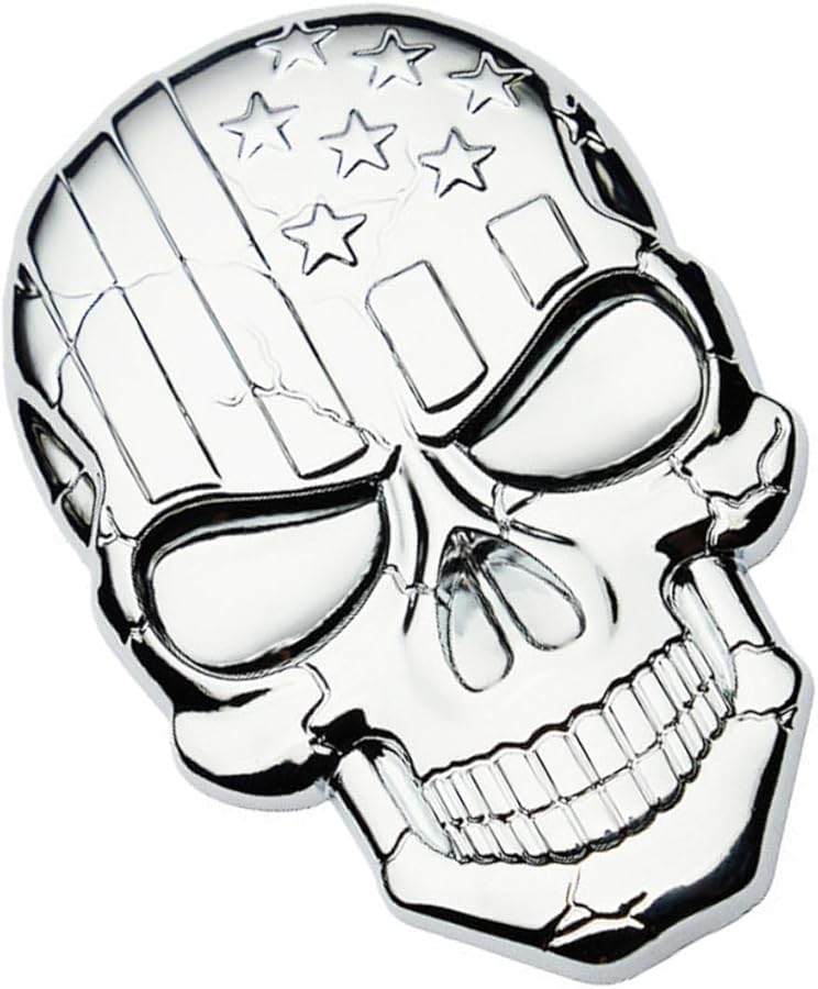 Zinc Alloy Patriotic USA Flag Skull Car Sticker Easy Peel and Stick Metal Decal - Image 1