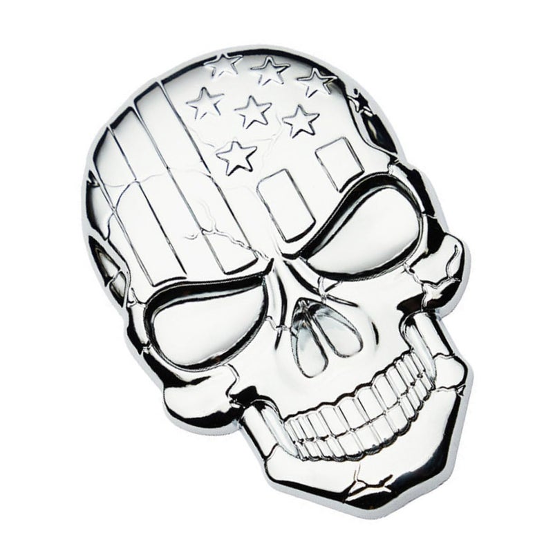 Zinc Alloy Patriotic USA Flag Skull Car Sticker Easy Peel and Stick Metal Decal - Image 2
