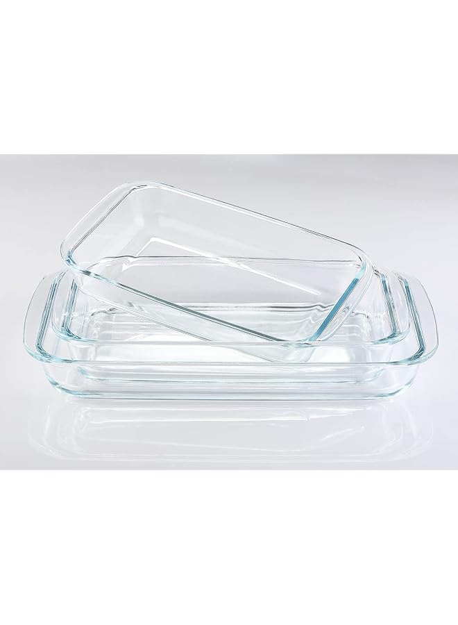 Premium 3-Piece Glass Rectangular Oven Baking Set, Turkish Made, Classic Design, Dishwasher Safe, Superior Heat Retention & Even Heat Distribution