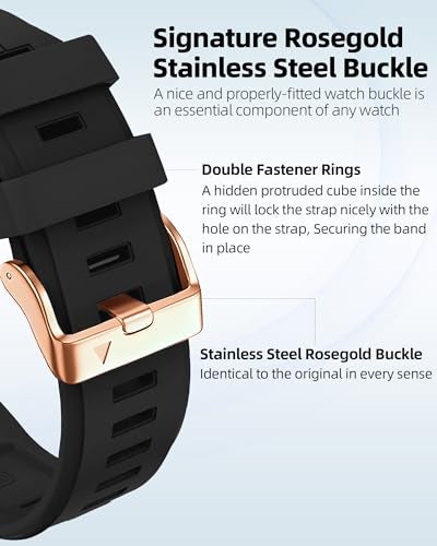 OUTVI 20mm Watch Band for Garmin fenix 6s 5s 7s pro epix pro gen 2 42mm Descent Mk2s Mk3 Mk3i soft silicone quick fit 20 bands with Rose Gold buckle for women Black - Image 3