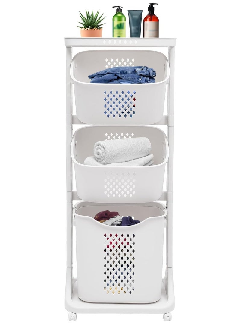 DubaiGallery Rolling Laundry Cart With 3 Plastic Laundry Basket - Image 1