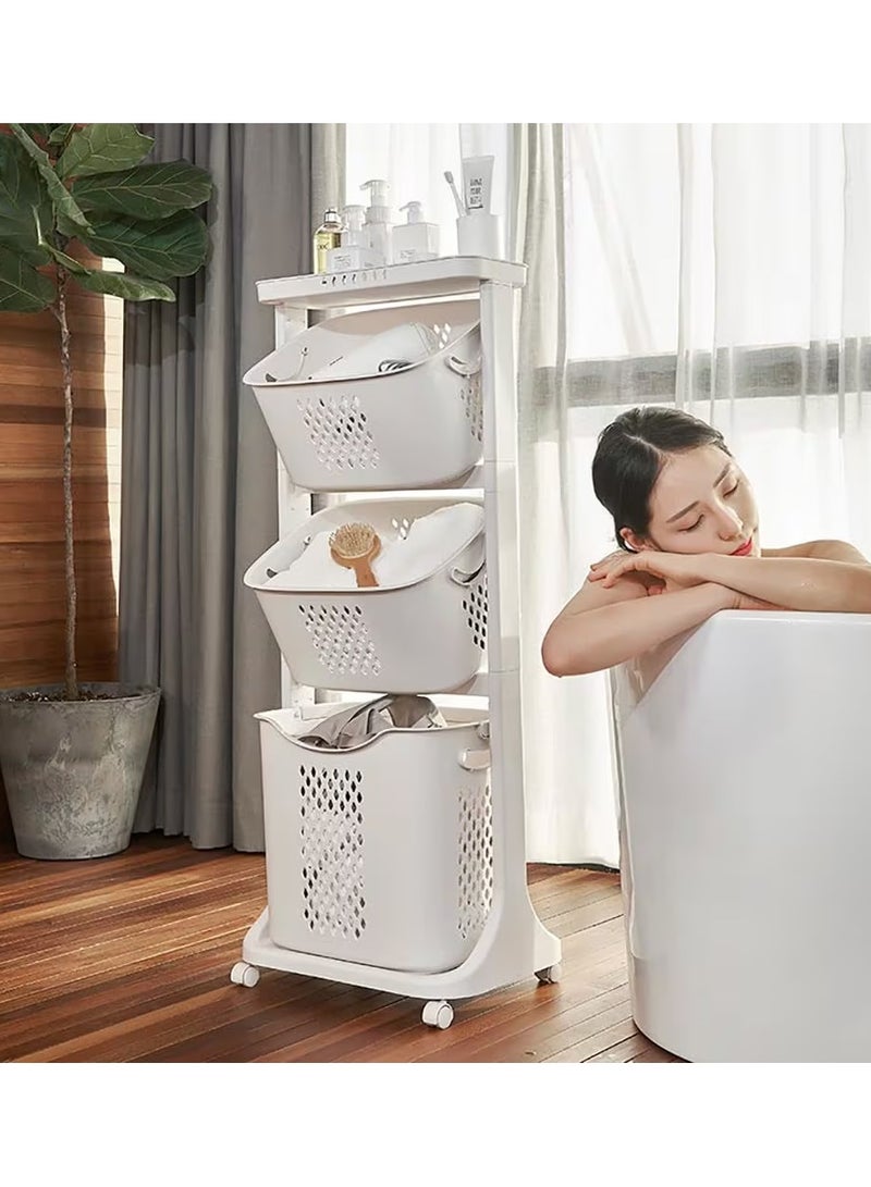 DubaiGallery Rolling Laundry Cart With 3 Plastic Laundry Basket - Image 4