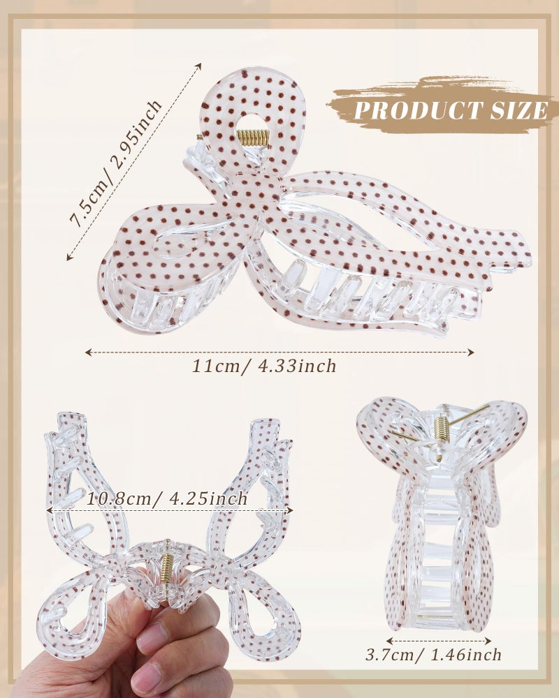 Mesovor 4 Pack Bow Hair Claw Clips for Women, Nonslip 4.3" Large Hair Grip Clawclips for Thin and Thick | Bowknot Hair Strong Hold Hair Jaw Clamps Gifts (Black, Burgundy, White, Red Polka Dots) - Image 2