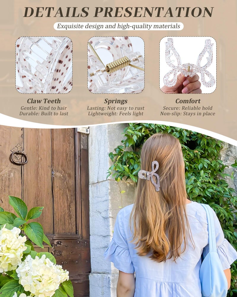 Mesovor 4 Pack Bow Hair Claw Clips for Women, Nonslip 4.3" Large Hair Grip Clawclips for Thin and Thick | Bowknot Hair Strong Hold Hair Jaw Clamps Gifts (Black, Burgundy, White, Red Polka Dots) - Image 3