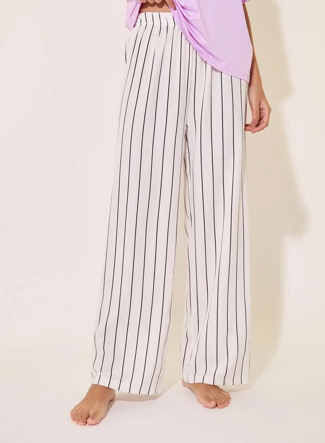 Take Two Solid V-Neck T-Shirt and Striped Pyjama Set