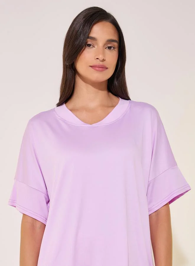 Take Two Solid V-Neck T-Shirt and Striped Pyjama Set
