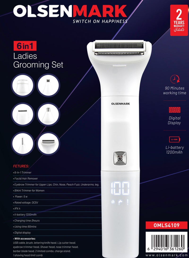 Olsenmark 6-in-1 Ladies Grooming Set OMLS4109, Digital Display and Rechargeable Kit for Women, Includes Lettering Knife, Lip Cutter, Eyebrow Trimmer, Shaver, Nose Trimming, Barber Blade Head - Image 5