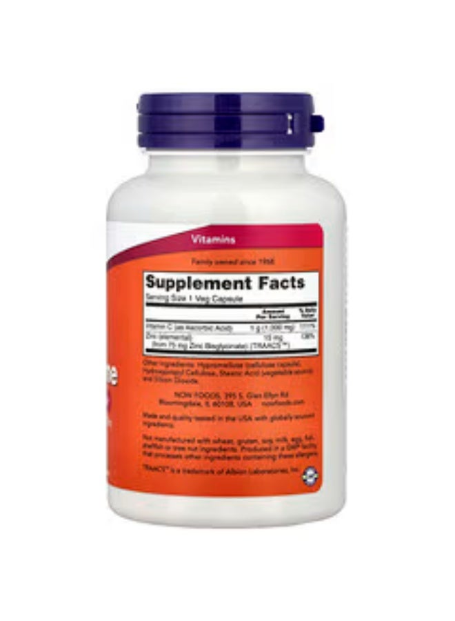 NOW C-1000 with Zinc for Immune Support - Supports the body's immune system. 90 Vegetarian Capsules - Image 2