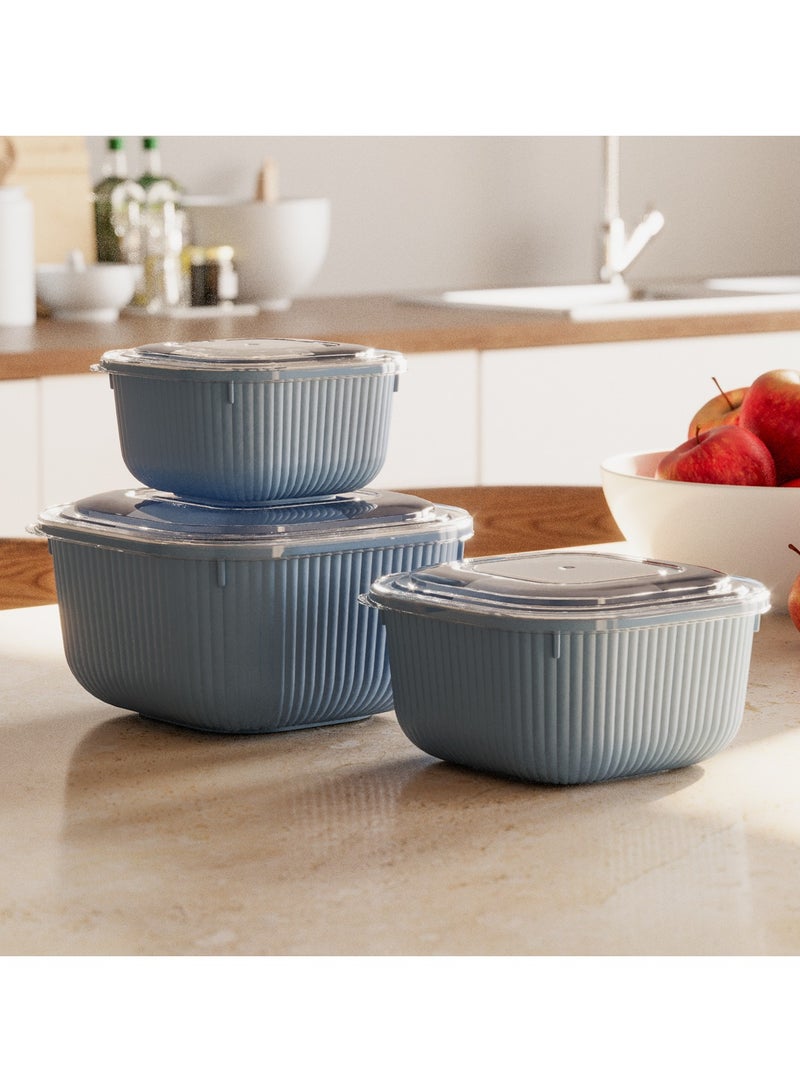طقم علب حفظ طعام 3 قطع بغطاء محكم الإغلاق بخطوط مربعة – أوعية محكمة الغلق خالية من مادة BPA (600 مل، 1100 مل، 1800 مل) آمنة للاستخدام في الميكروويف فقط (من دون الغطاء). رملدي - Image 4