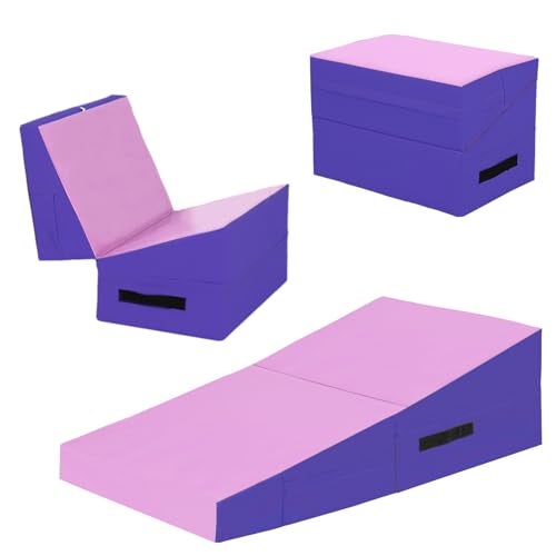 FDW Gymnastics Mat Incline IndoorOutdoor Tumbling Mats yoga mat for Home Gym Folding Exercise Mat with NonSlip Surface Handles Cheese Wedge Mat