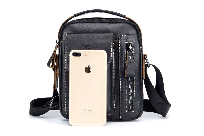 BULLCAPTAIN Men's Small Shoulder Bag, Genuine Leather Bag, Retro lightweight Cross Body Everyday Satchel Bag for Business Casual Sport Hiking Travel - Image 5