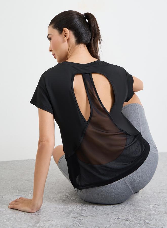 Styli Active Black Short Sleeves Double Layer Open SS Top - Image 4
