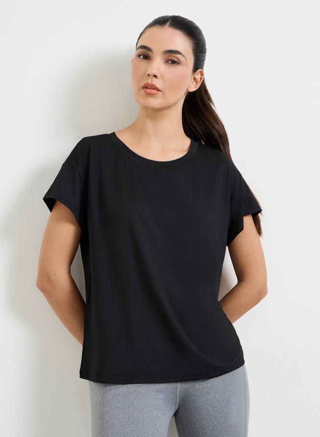 Styli Active Black Short Sleeves Double Layer Open SS Top - Image 1