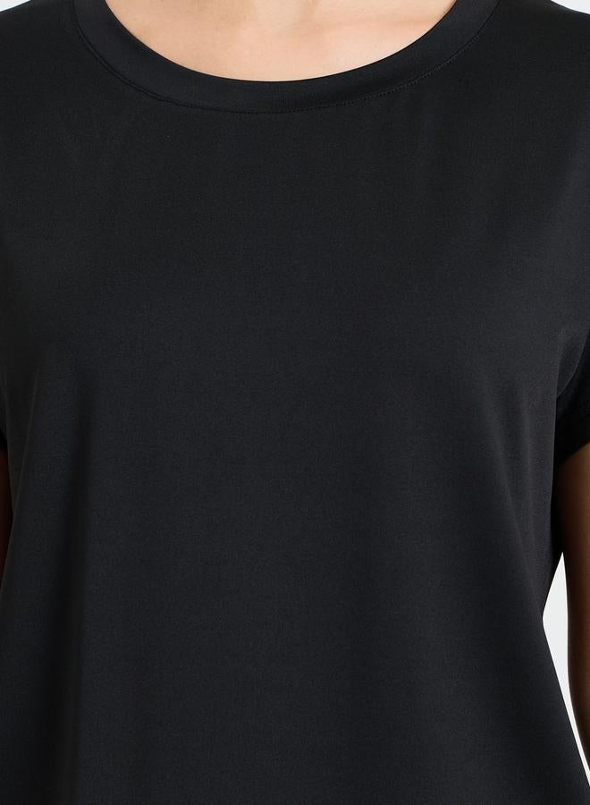Styli Active Black Short Sleeves Double Layer Open SS Top - Image 3