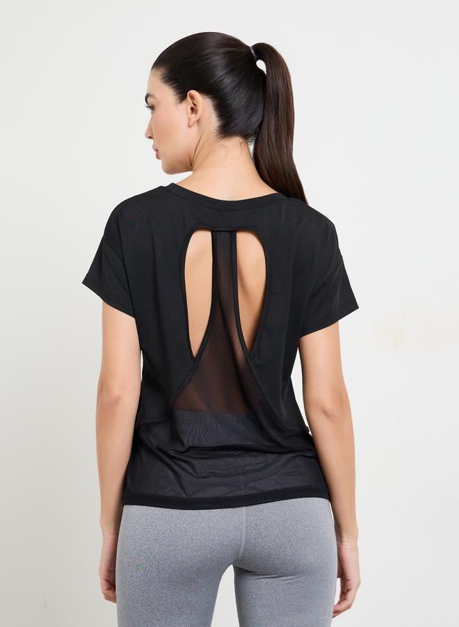 Styli Active Black Short Sleeves Double Layer Open SS Top - Image 5
