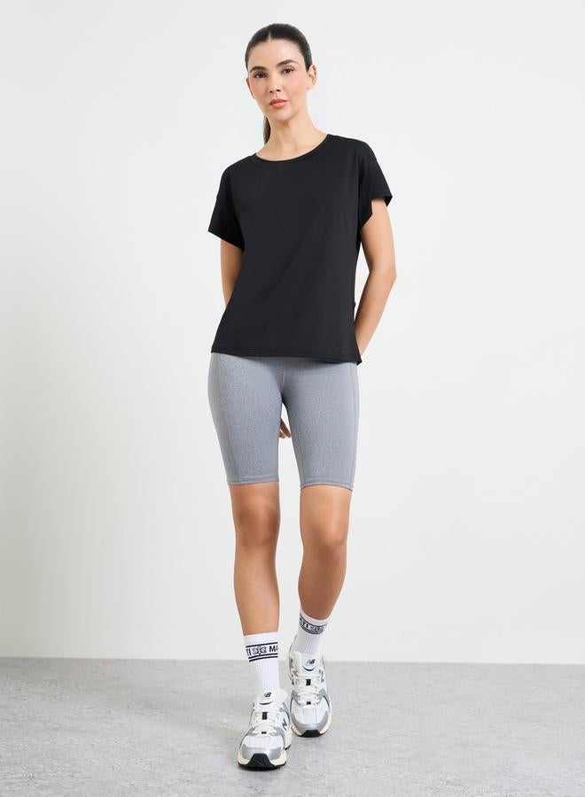 Styli Active Black Short Sleeves Double Layer Open SS Top - Image 2