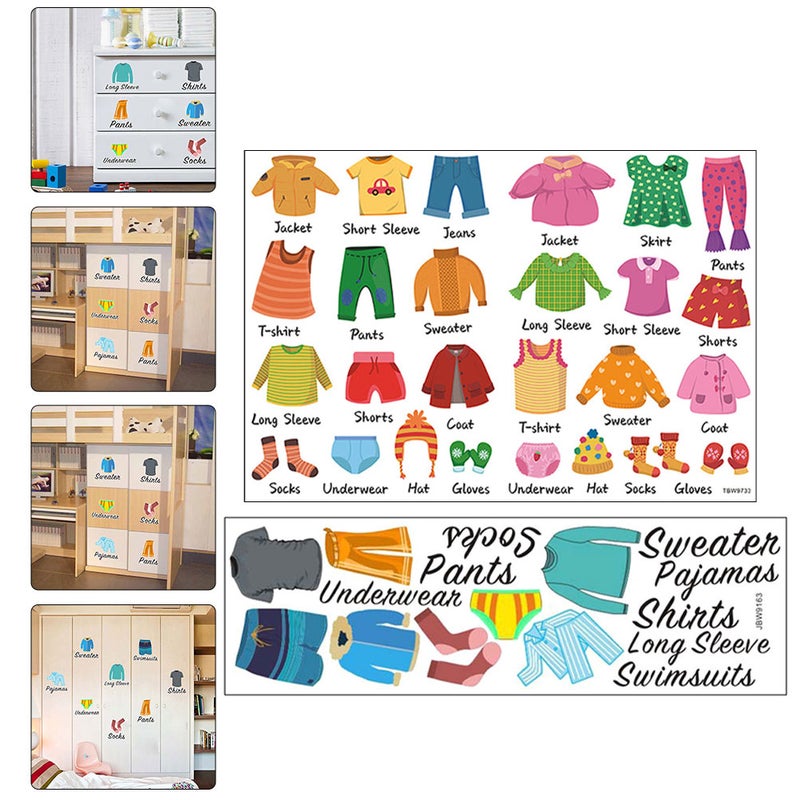 3 Sheets Dresser Clothing Decals Clothing Labels Wardrobe Sort Labels for Boys Girls - Image 1