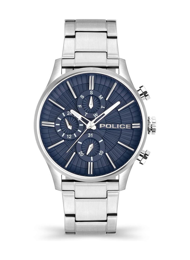 POLICE Men Barter Blue Dial Stainless Steel Bracelet Multifunction Watch for Men, 44mm - Image 1