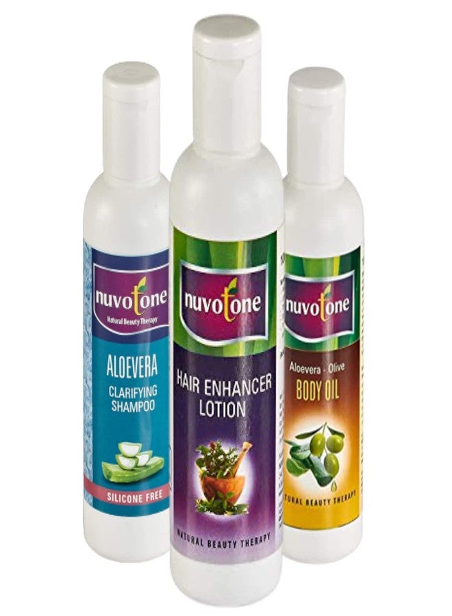 Nuvotone Anti Grey Greying Itchy Scalp Hair Care Lotion Tonic Oil, Control Hair Fall Loss Thinning, for Silky Shine Strong Healthy Hair, Aloe Vera Shampoo and Aloe Vera olive body oil Combo Pack of 3 (Each 100ml) - Image 1