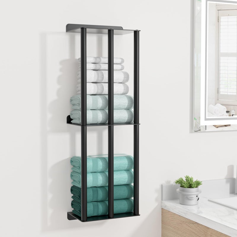 susswiff Towel Racks for Bathroom Wall Mounted Towel Holder 2 Tier Towel Rack with Shelf Heavy Duty Bath Towel Holder Black 26 x 59 x 89 Inches