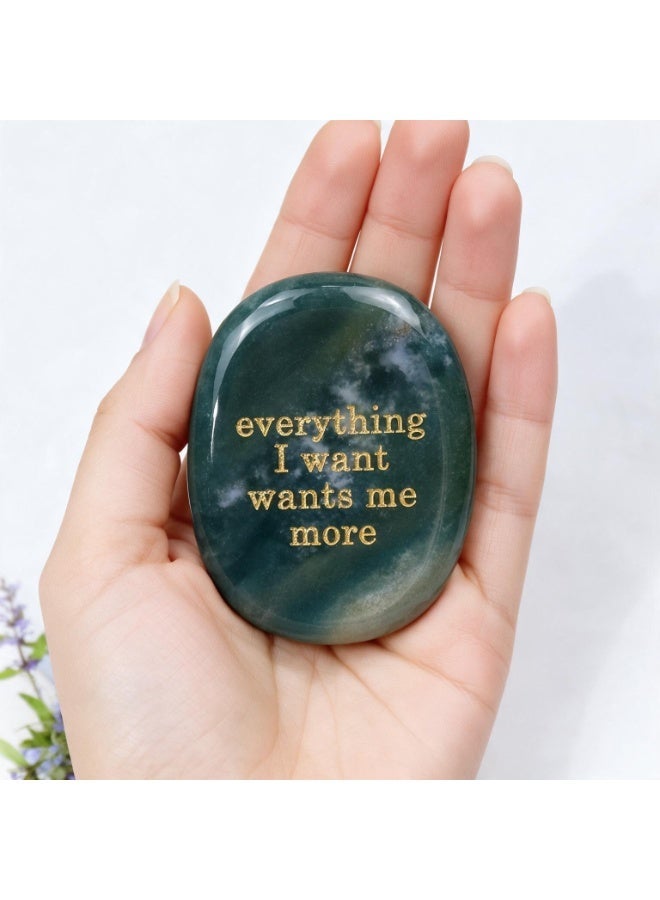 Engraved Affirmation Palm Worry Stone, Natural Pocket Crystal 45×35×6mm - Image 3