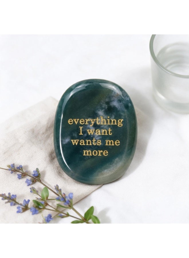 Engraved Affirmation Palm Worry Stone, Natural Pocket Crystal 45×35×6mm - Image 1