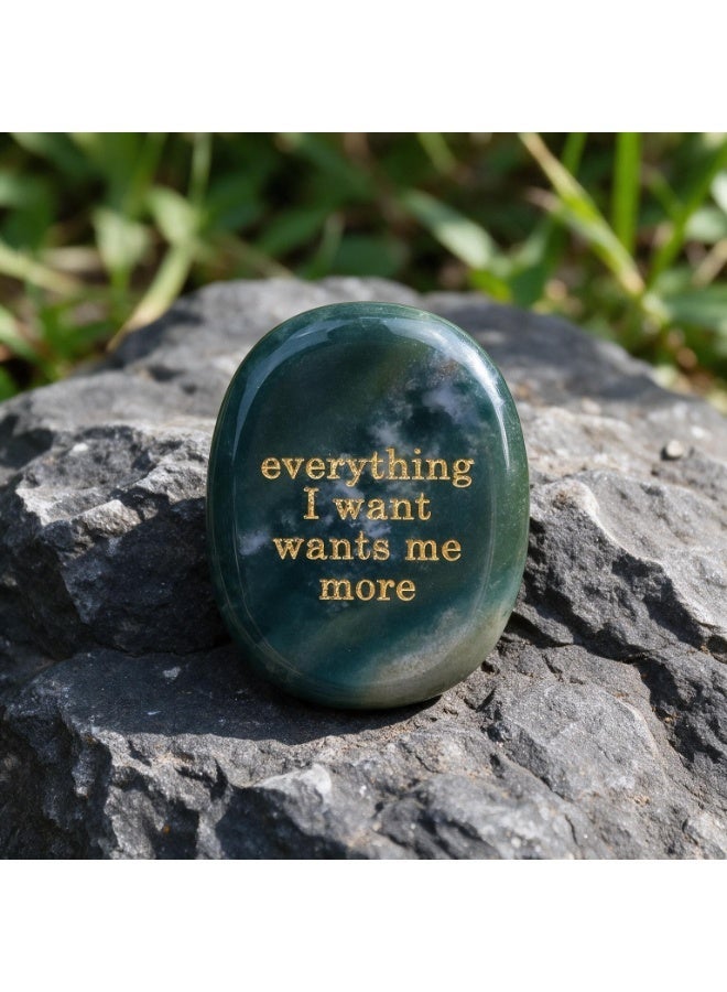 Engraved Affirmation Palm Worry Stone, Natural Pocket Crystal 45×35×6mm - Image 2