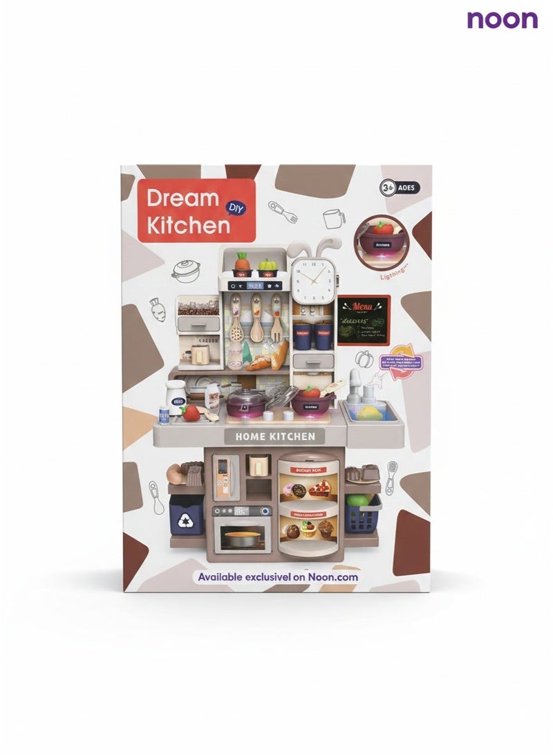 Dream DIY Home Kitchen Playset (42 Pcs) – Realistic Mist Spray, Cyclic Water Sink & Interactive Cooking Sounds – Mint Green/Tan - Image 1