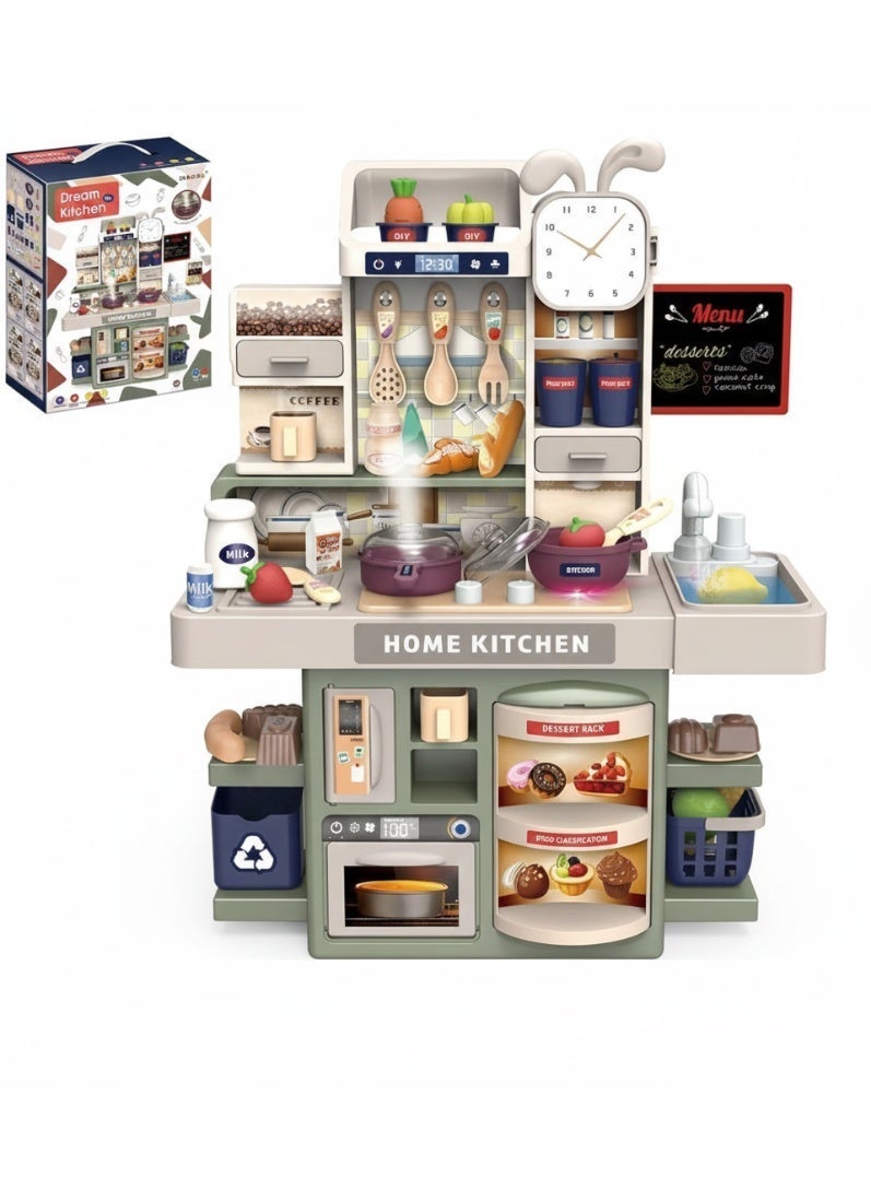 Dream DIY Home Kitchen Playset (42 Pcs) – Realistic Mist Spray, Cyclic Water Sink & Interactive Cooking Sounds – Mint Green/Tan - Image 4