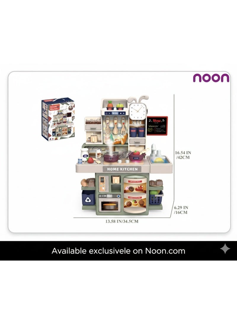 Dream DIY Home Kitchen Playset (42 Pcs) – Realistic Mist Spray, Cyclic Water Sink & Interactive Cooking Sounds – Mint Green/Tan - Image 2