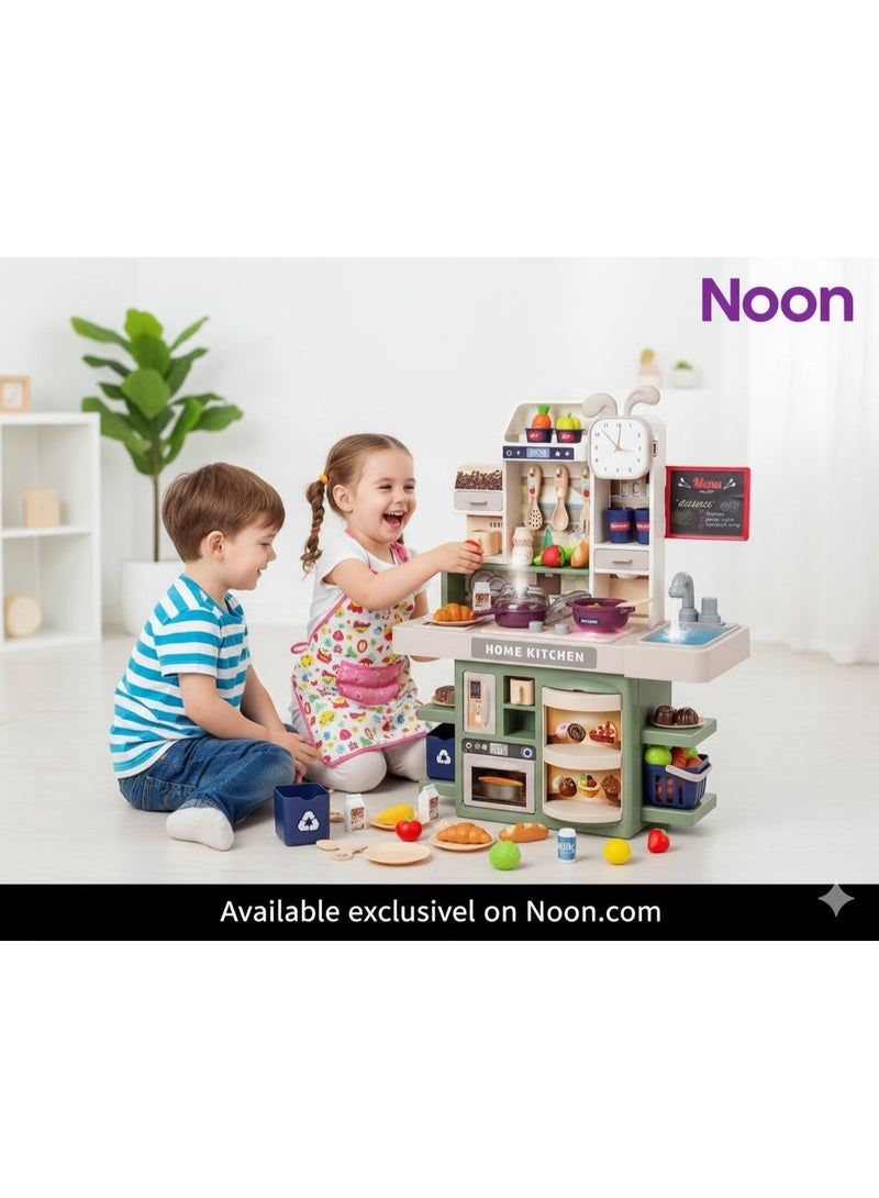 Dream DIY Home Kitchen Playset (42 Pcs) – Realistic Mist Spray, Cyclic Water Sink & Interactive Cooking Sounds – Mint Green/Tan - Image 3