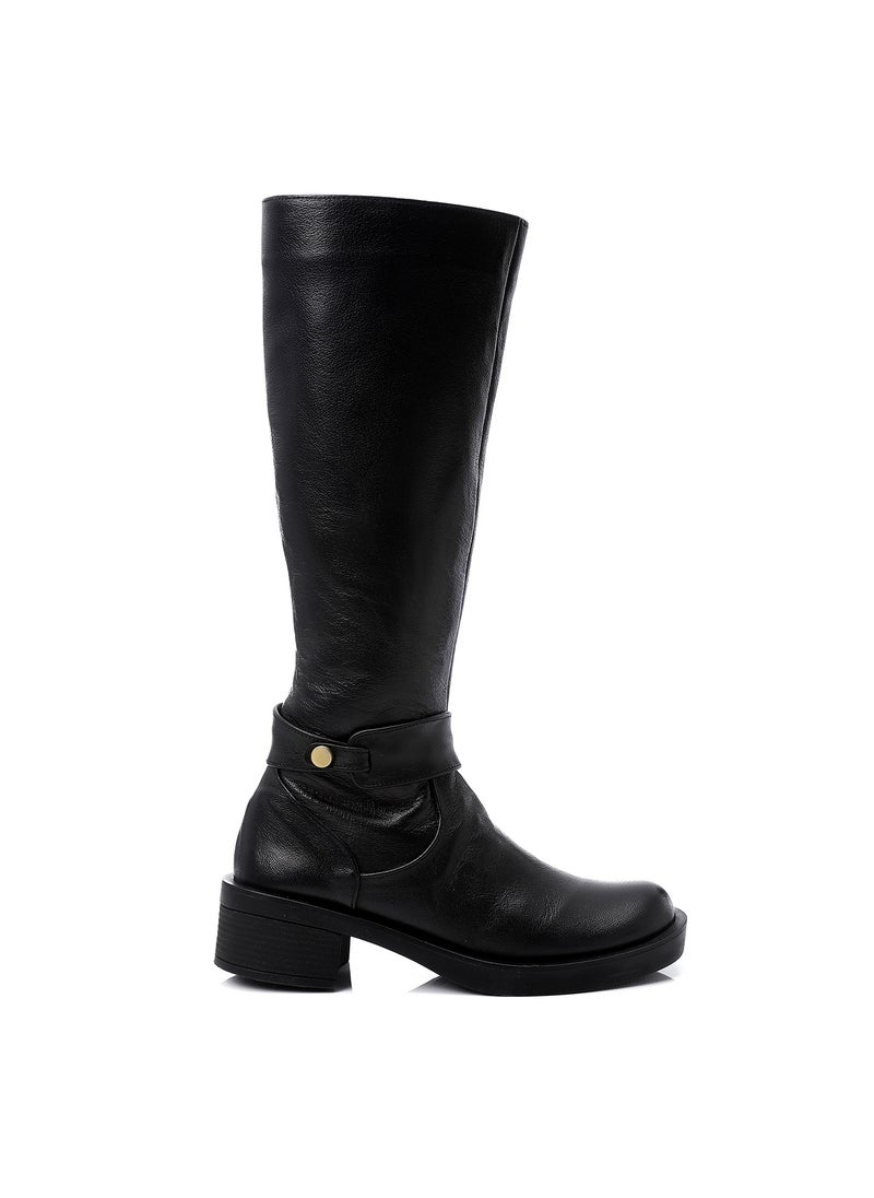 Mr.joe Round Toecap Zipper Knee High Boots - Black  - Image 1